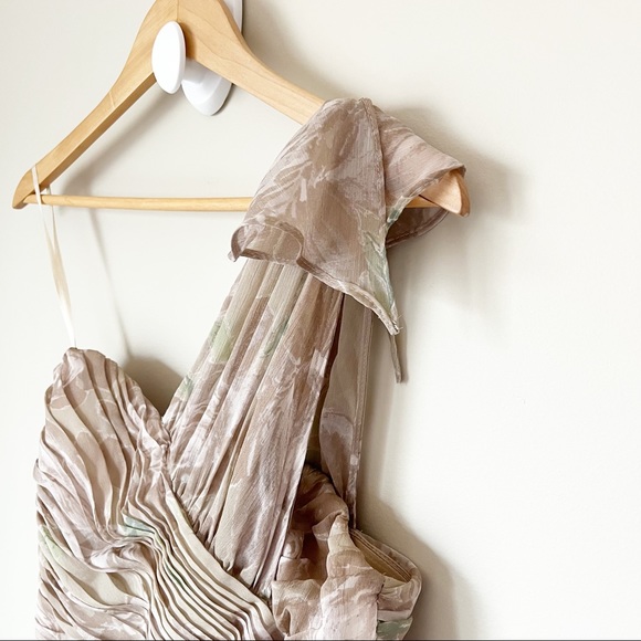 Adrianna Papell One Shoulder Floral Print Ruched Chiffon Gown Champagne 4 - Picture 3 of 15